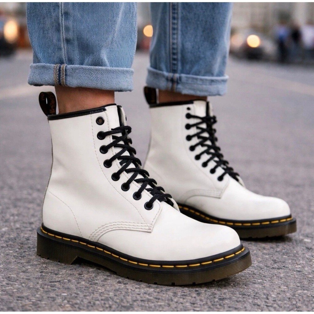 Dr. Martens 1460 Smooth Leather Lace Up Ankle Boots Women Size 8 White Shoe